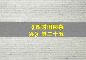 《四时田园杂兴》 其二十五